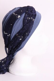 Sjaal SG75 Donker blauw met zilveren pailletjes